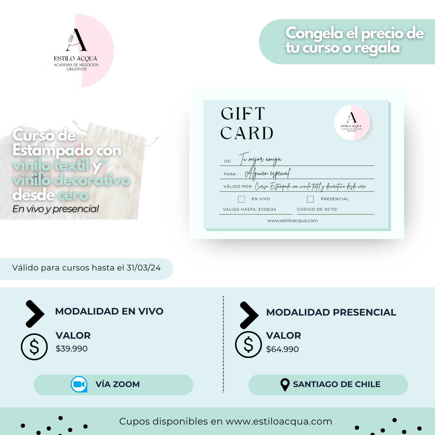 Gift Card - Curso de estampado con vinilo textil y decorativo  desde cero