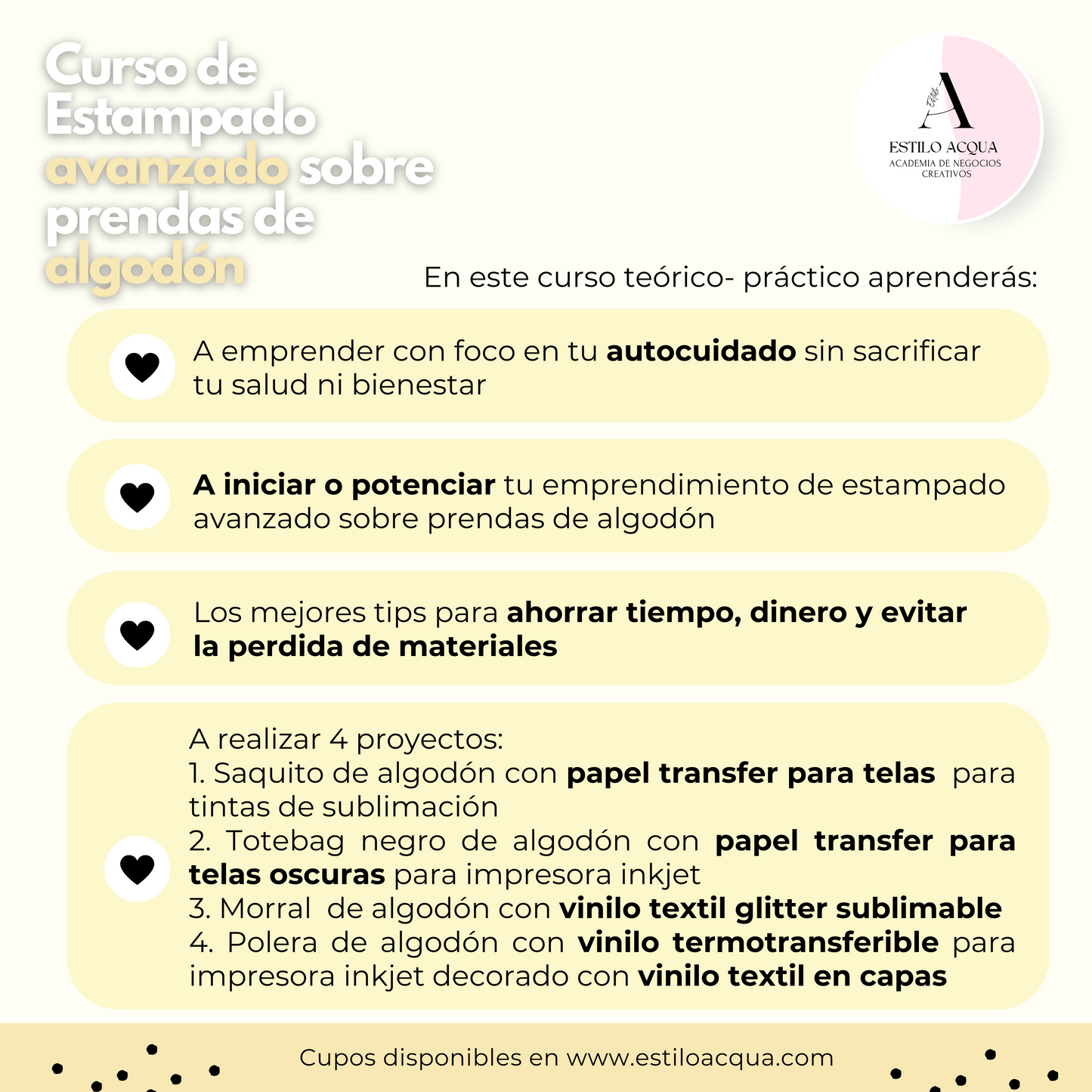 Curso de estampado avanzado sobre prendas de algodón