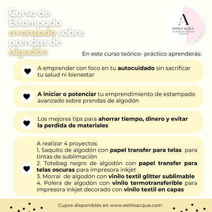 Curso de estampado avanzado sobre prendas de algodón