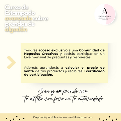 Curso de estampado avanzado sobre prendas de algodón